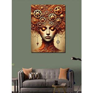 Kanvas Tablo Dişli Çarklarla Düşünen Kadın 70x100 cm