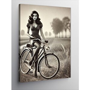 Kanvas Tablo Bisikletli Kadın Figürü 100x140 cm