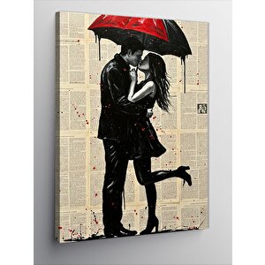 Kanvas Tablo Kırmızı Şemsiye Ve Çift 100x140 cm