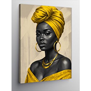 Kanvas Tablo Sarı Fularlı Afrikalı Kadın 100x140 cm