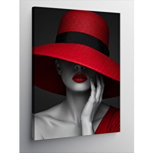 Kanvas Tablo Kırmızı Şapkalı Kadın 70x100 cm