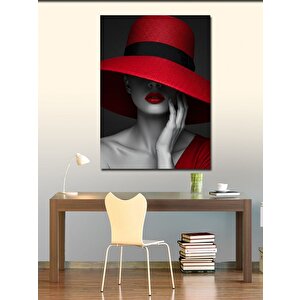 Kanvas Tablo Kırmızı Şapkalı Kadın 70x100 cm