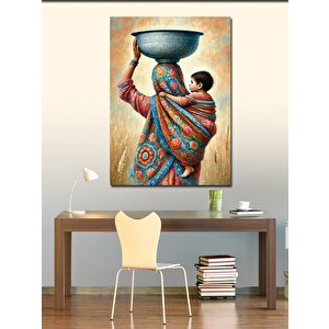 Kanvas Tablo Başında Sepet Taşıyan Kadın 70x100 cm