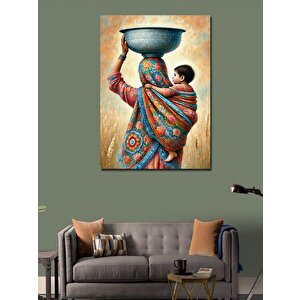 Kanvas Tablo Başında Sepet Taşıyan Kadın 70x100 cm