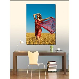 Kanvas Tablo Buğday Tarlasında Kadın 70x100 cm