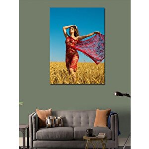 Kanvas Tablo Buğday Tarlasında Kadın 70x100 cm