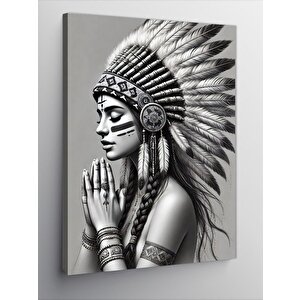 Kanvas Tablo Kızılderili Kadın Ve Geleneksel Başlık 50x70 cm