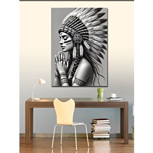 Kanvas Tablo Kızılderili Kadın Ve Geleneksel Başlık 50x70 cm