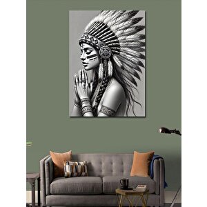 Kanvas Tablo Kızılderili Kadın Ve Geleneksel Başlık 50x70 cm