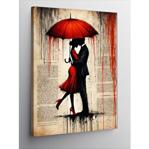 Kanvas Tablo Kırmızı Şemsiyeli Çift 70x100 cm