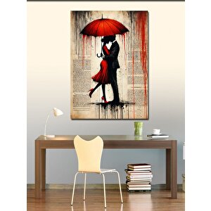 Kanvas Tablo Kırmızı Şemsiyeli Çift 70x100 cm