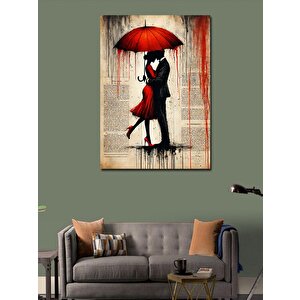 Kanvas Tablo Kırmızı Şemsiyeli Çift 70x100 cm