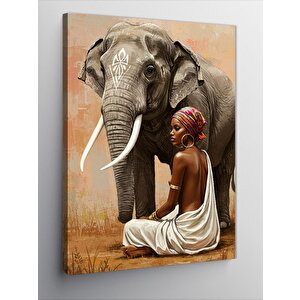 Kanvas Tablo Fil Ve Geleneksel Kadın 100x140 cm