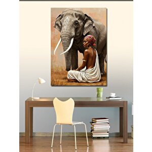 Kanvas Tablo Fil Ve Geleneksel Kadın 100x140 cm