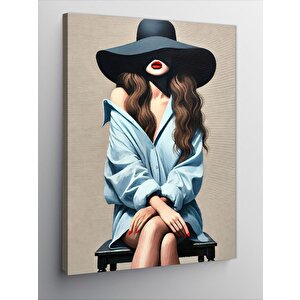 Kanvas Tablo Zarif Şapkalı Kadın Ve Gizem 50x70 cm