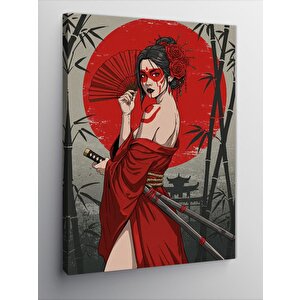 Kanvas Tablo Kırmızı Elbiseli Samuray Kadın 70x100 cm