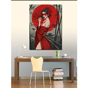Kanvas Tablo Kırmızı Elbiseli Samuray Kadın 70x100 cm