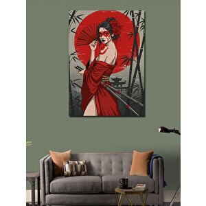 Kanvas Tablo Kırmızı Elbiseli Samuray Kadın 70x100 cm