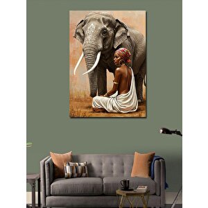 Kanvas Tablo Fil Ve Geleneksel Kadın 70x100 cm