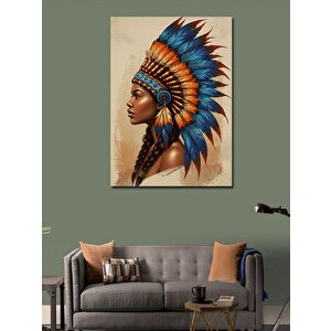 Kanvas Tablo Kızılderili Kadın Ve Tüy Başlık 50x70 cm