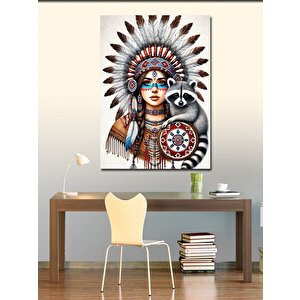 Kanvas Tablo Kızılderili Kadın Ve Rakun 100x140 cm