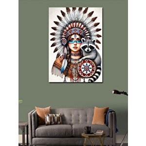 Kanvas Tablo Kızılderili Kadın Ve Rakun 70x100 cm