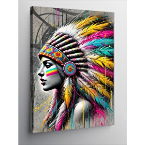 Kanvas Tablo Kızılderili Kadın Ve Geleneksel Başlık 50x70 cm