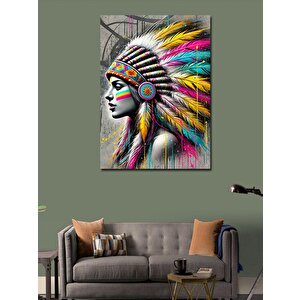 Kanvas Tablo Kızılderili Kadın Ve Geleneksel Başlık 50x70 cm