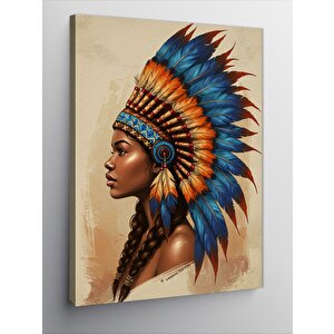 Kanvas Tablo Kızılderili Kadın Ve Tüy Başlık 100x140 cm