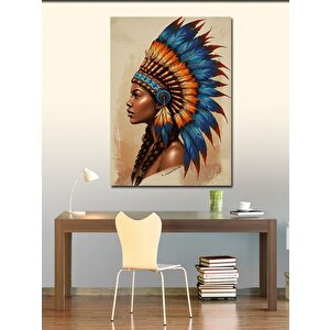 Kanvas Tablo Kızılderili Kadın Ve Tüy Başlık 100x140 cm