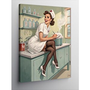 Kanvas Tablo Retro Hemşire Portresi 100x140 cm