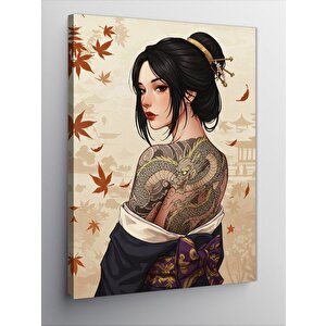 Kanvas Tablo Dövmeli Japon Kadın Portresi 100x140 cm