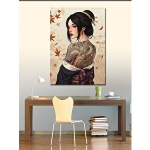 Kanvas Tablo Dövmeli Japon Kadın Portresi 100x140 cm