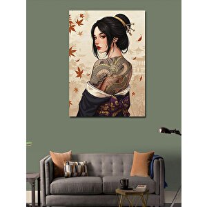 Kanvas Tablo Dövmeli Japon Kadın Portresi 100x140 cm