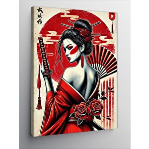 Kanvas Tablo Kırmızı Elbiseli Japon Kadın 70x100 cm