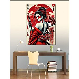 Kanvas Tablo Kırmızı Elbiseli Japon Kadın 70x100 cm