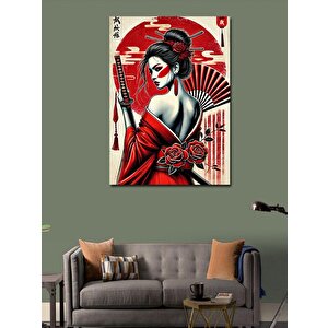 Kanvas Tablo Kırmızı Elbiseli Japon Kadın 70x100 cm