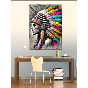Kanvas Tablo Kızılderili Kadın Ve Geleneksel Başlık 100x140 cm