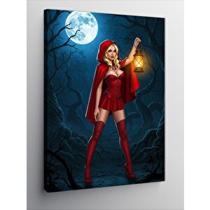 Kanvas Tablo Fenerli Kırmızı Pelerinli Kadın 100x140 cm