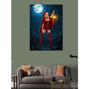 Kanvas Tablo Fenerli Kırmızı Pelerinli Kadın 70x100 cm