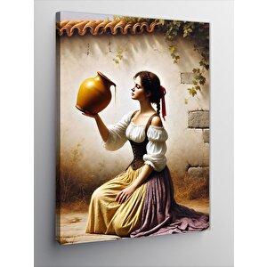 Kanvas Tablo Su Taşıyan Kadın Ve Geleneksel Kıyafetler 50x70 cm