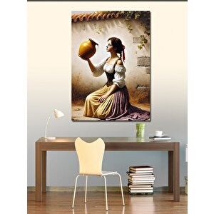 Kanvas Tablo Su Taşıyan Kadın Ve Geleneksel Kıyafetler 50x70 cm