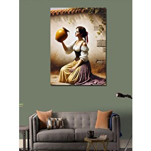 Kanvas Tablo Su Taşıyan Kadın Ve Geleneksel Kıyafetler 50x70 cm