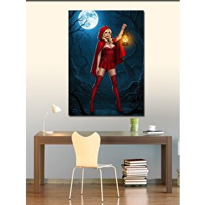 Kanvas Tablo Fenerli Kırmızı Pelerinli Kadın 50x70 cm