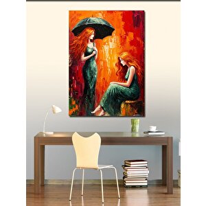 Kanvas Tablo Yağmurda Kırmızı Elbiseli Kadınlar 70x100 cm