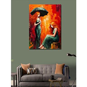Kanvas Tablo Yağmurda Kırmızı Elbiseli Kadınlar 70x100 cm