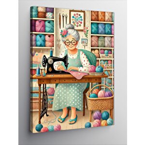 Kanvas Tablo Dikiş Diken Yaşlı Kadın 50x70 cm