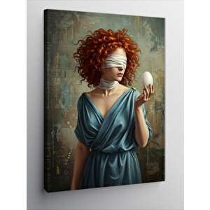 Kanvas Tablo Gözleri Bağlı Kadın Ve Yumurta 100x140 cm