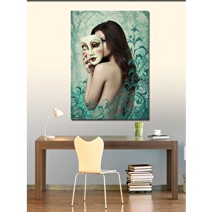 Kanvas Tablo Maskeli Kadın Çizimi 50x70 cm