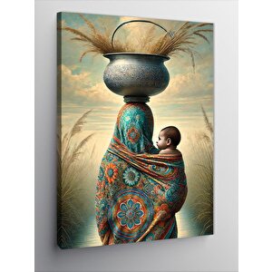 Kanvas Tablo Vazo Taşıyan Kadın Ve Bebeği 50x70 cm